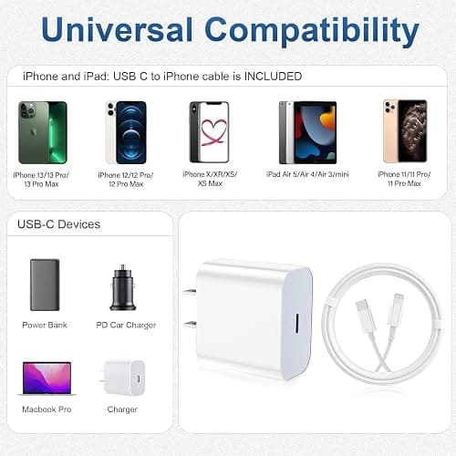 iPhone Charger Fast Charging 2 Pack Type C Wall Charger Block with 2 Pack [6FT&10FT] Long USB C to Lightning Cable for iPhone 14/13/12/12 Pro Max/11/Xs Max/XR/X,AirPods Pro thumbnail 7