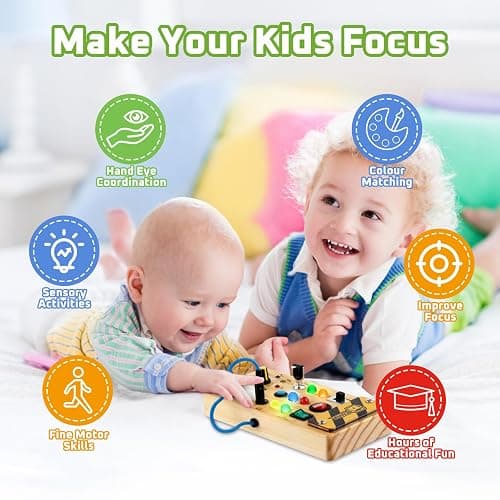 Toddler Toys Busy Board with Led Light, Preschool Learning Activities Sensory Toys for Toddlers 1-3,Montessoti Toys 1 2 3 Year Old Birthday Gift thumbnail 5