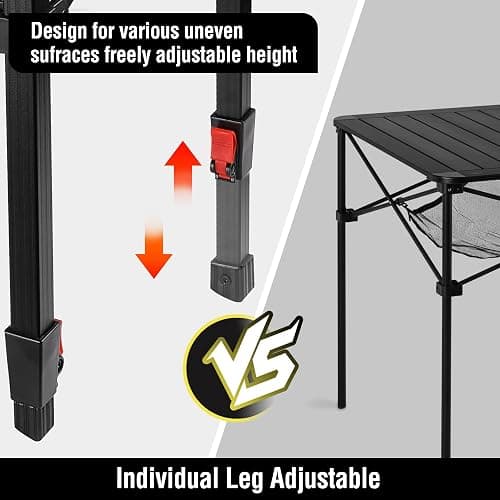 VILLEY Folding Camping Square Table with Carry Bag, Lightweight Aluminum Adjustable Square Table for Outdoor, Camping, Picnic, Backyards, BBQ (L) thumbnail 6