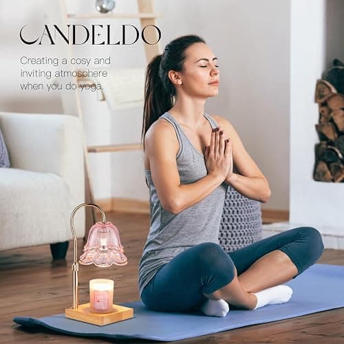 Candeldo Candle Warmer Lamp with Timer: Pink Flower Candle Warming Lamp with 2 Bulbs Height Adjustable Wax Warmer Dimmable Bedroom Decor Birthday Gift for Women thumbnail 7