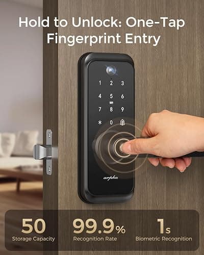 WiFi Video Smart Lock with Camera & Handle - 6-in-1 Keyless Entry (Fingerprint/App/Keypad/FOB/Key), Electric Deadbolt Door Knob for Front, Built-in WiFi, 2-Way Audio, Auto-Lock, Waterproof - Black thumbnail 7