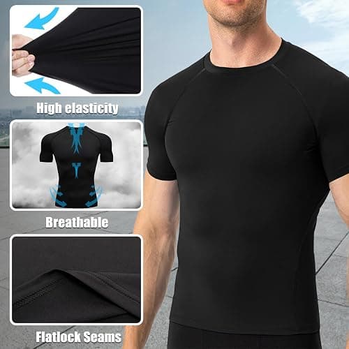 Towintec Men's Compression Shirts Workout Sports Short Sleeve Running Tops Cool Dry Tight T-Shirt Baselayer Gym Undershirts thumbnail 4