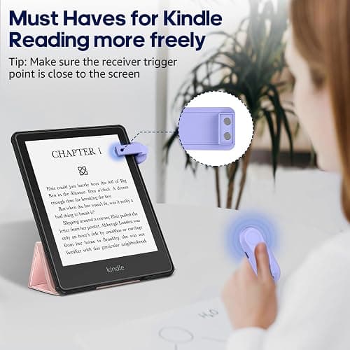 DATAFY [Case-Friendly] Page Turner for Kindle Paperwhite Oasis Kobo eReaders, Camera Camcorder Remote Controls, Page Turner Clicker for ipad Tablets Reading Novels with Wrist Strap Storage Bag Purple thumbnail 3