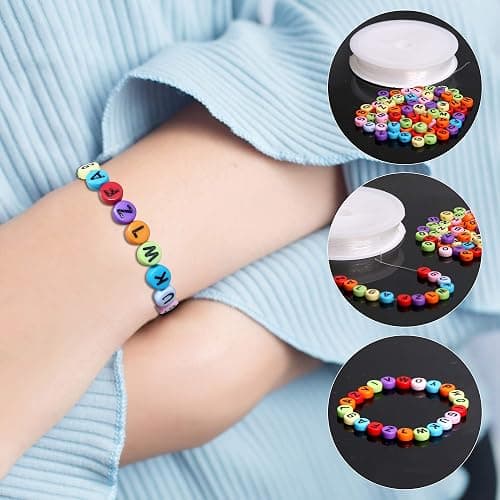 1900pcs 7 Colors Round Letter Beads Acrylic Alphabet Number Beads with 1 Roll Elastic Crystal String Cord for Jewelry Making DIY Necklace Bracelet (7x4mm) thumbnail 6