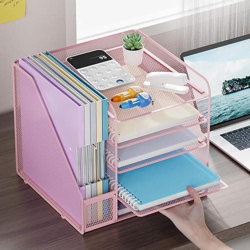 Marbrasse Schreibtisch Organizer und Büro Zubehör,5-Tier Briefablage,Mesh Büro Organizer für Schreibtischzubehör & Ablage(Rosa) thumbnail 4