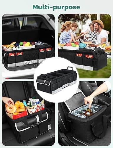 Oasser Trunk Organizer with Cooler Bag, Large Collapsible Car Trunk Organizer for SUV with Multi Compartments, Car Storage Grocery with Lid (Extra Large, Black&Grey) thumbnail 8