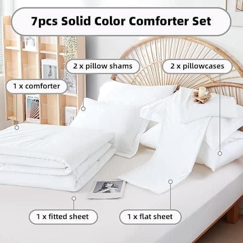 weigelia White Full Comforter Set with Sheets - 7 Pieces Bed in a Bag Full | All Season, Boho Style, Soft Lightweight Bedding Set with Sheets, Pillow Shams, Pillowcases thumbnail 3