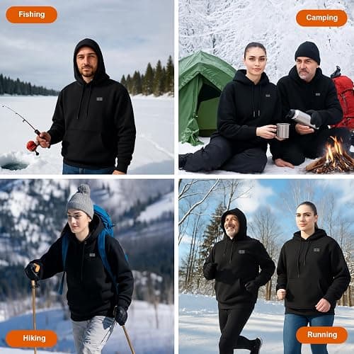 Brimekey Heated Hoodie for Men Women with Fleece Lining 20000mAh Battery | Heated Sweatshirt Fast Charge Winter Thermal Pullover Sweater Sweatshirt Coat for Men Women Black thumbnail 2
