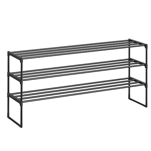 SONGMICS Shoe Rack, 3-Tier Shoe Organizer, Metal Storage Shelf, Upright or Upside Down, for 20-24 Pairs, Stackable, for Entryway, 11.8 x 46.1 x 21.7 Inches, Black ULSA033B01 - Image 1