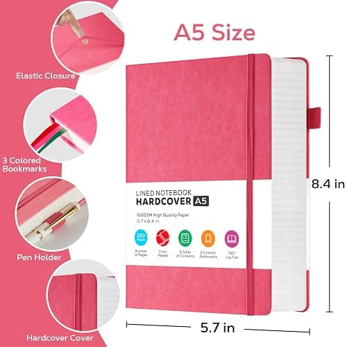 FOCUS DAY Lined Journal Notebook for Women/Men Writing Work, 320 Pages Hardcover Pink Leather Daily Diary Journals Note book College Ruled for Note Taking, A5 (5.7'' X 8.4'') thumbnail 3