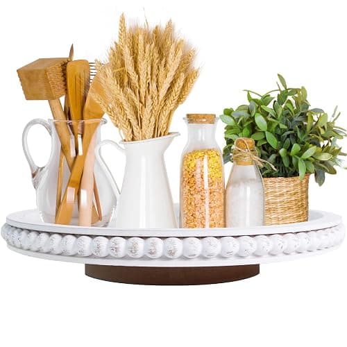 HPC Decor 12Inch Beaded Lazy Susan- Wooden Lazy Susan Organizer for Farmhouse Table Decor, Round Turntable for Table Cabinet,Countertop- Kitchen Turntable 360 Degrees Rotating Table Spinning Tray. thumbnail 9