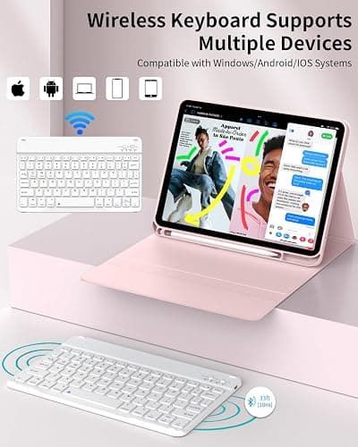 SQBEBS Case with Keyboard for iPad (A16) 11th/10th Generation 11 inch 2025/10.9 inch 2022, Detachable Bluetooth Keyboard, Stand Folio Keyboard Cover with Pencil Holder for iPad 10 Gen, Pink thumbnail 7