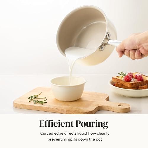 Redchef Ceramic Sauce Pan with Lid, 2.5QT Small Saucepan, Nonstick Cooking Pot with Stay-Cool Handle, Kitchen Non Toxic Soup Pot, PTFE & PFOA Free, Oven Dishwasher Safe, Compatible All Stovetops-Beige thumbnail 2