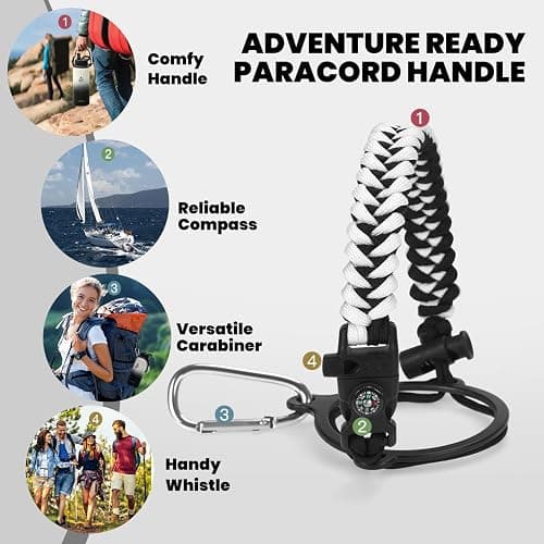 RAYMYLO Insulated Water Bottle 32 oz, Triple Wall Vacuum Stainless Steel (Cold for 48 Hrs), Leak Proof & Non-BPA, Modern Water Flask Jug with Paracord Handle & Straw Spout Lids, Ombre: White/Black thumbnail 5
