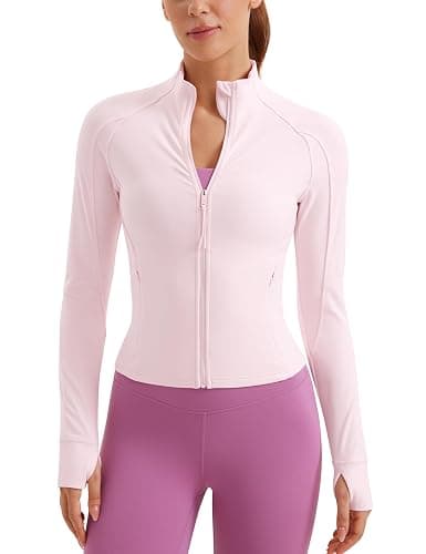 CRZ YOGA Butterluxe Waist Length Jackets for Women - Full Zip Athletic Track Tops with Thumb Holes Pockets - Image 1