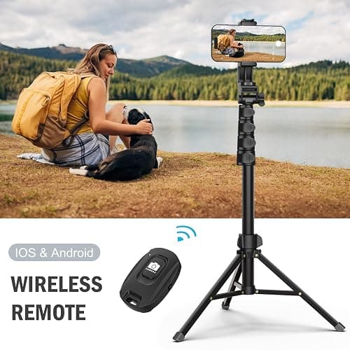 Liphisy 64” Tripod for Cell Phone & Camera, Phone Tripod with Remote and Phone Holder, Sturdy & Stable Height Adjustable Multi-Angle Shot Selfie Stick Tripod for Video Recording thumbnail 4
