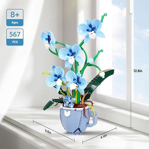 Ideas Blue Orchid Ideas Flowers Building Block Set，DIY Home Decoration Kit for Adults，Compatible with Lego Flowers Home Decor Gift for Mother's Day, Valentine Day, Birthday, Christmas Day - 567PCS thumbnail 3