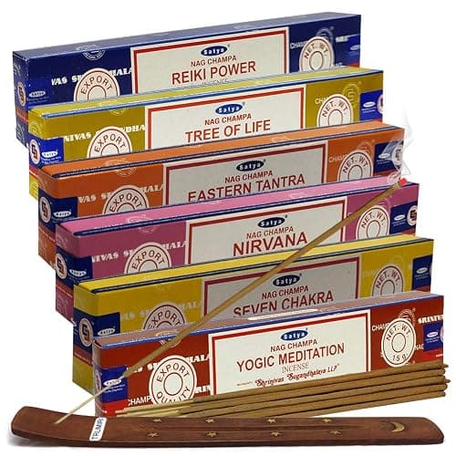 Satya Incense Sticks Variety Pack #6 and Incense Stick Holder Bundle with 6 Spiritual Fragrances - Image 1