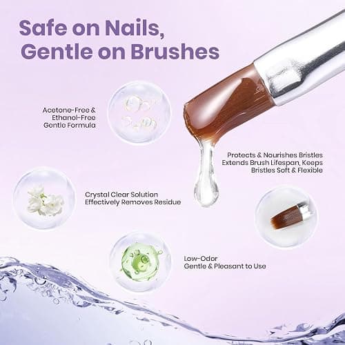 Beetles Nail Art Brushes Cleaner and Conditioner 85ml/2.87 Fl.Oz Nail Brush Restorer Quick Clean Break in Manicure Brush of Gel Polish, Nails Extension Gel, Dip Powder, Acrylic Builder DIY and Salon thumbnail 5