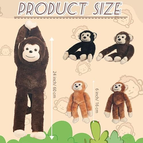 XYHQYB 5 in 1 Monkey Stuffed Animal, 24" Large Huggable Stuffed Monkey Plush Toys with 4 Baby Monkeys, Hanging Monkeys Plushies Gifts for Kids Boys Girls Christmas Birthday Jungle Forest Party Decor thumbnail 5