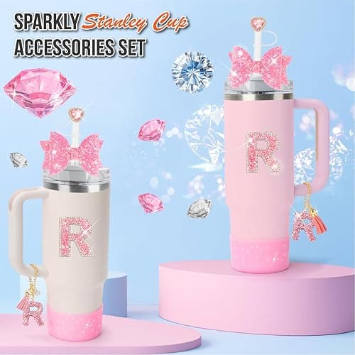 Bling Sparkly Accessories Set For Stanley 30oz 40oz Cup,Including Rhinestone Straw Cover,Rhinestone Letter Sticker,Rhinestone Letter Handle Charm,Sparkly Bow Decorations and Silicone Boot-5pcs thumbnail 3