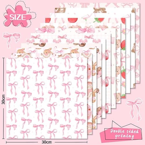 24 Sheets Pink Bow Scrapbook Paper Pink Cute Rabbit Bear Cherry Strawberry Patterned Paper for Card Making Scrapbook Photo Album Journal DIY Craft, 11.8 × 11.8 Inches thumbnail 3