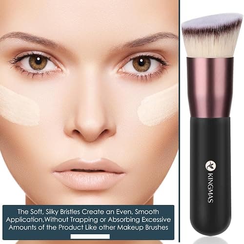 KINGMAS Angled Top Foundation Brush, Premium Kabuki Makeup Brush for Liquid, Blending, Cream, Powder,Blush Buffing Stippling Face Makeup Tools Black thumbnail 7