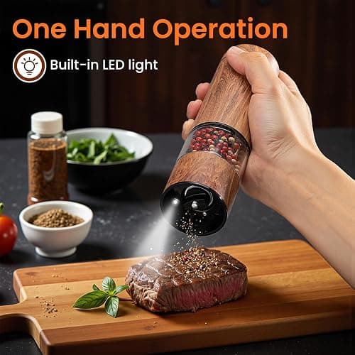 Electric Salt and Pepper Grinder Set, Refillable, Salt and Pepper Shaker, Automatic Salt and Pepper Grinder Set with LED Light, Adjustable Coarseness, One Hand Operation, Mill thumbnail 4