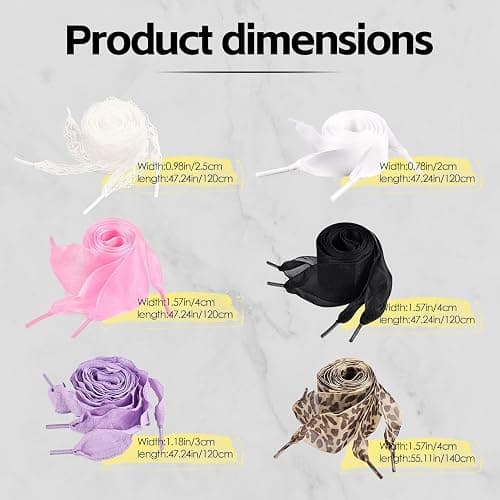 Naplings 6 Pairs Ribbon Shoe Laces for Women, Satin & Leopard Print Flat Laces 47"-55", Cute Replacement for Sneakers Canvas Shoes thumbnail 2