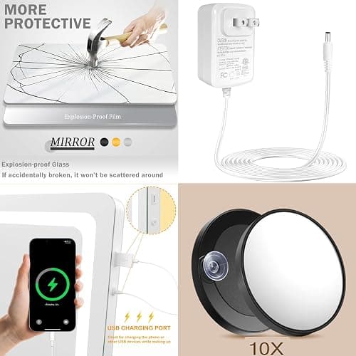 Gvnkvn Makeup Vanity Mirror with Lights 32" x 24" Large LED Makeup Mirror, Light up Mirror with 10X Magnification and USB Charging Port, with Dimmable 3 Modes, Touch Screen Control Round White thumbnail 8