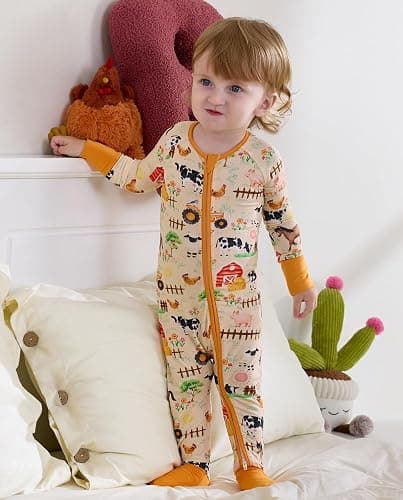 babee Reshinee Bamboo Viscose Baby Convertible Footie Pajama, Zipper Pajamas for Baby Boys & Girls, Sleep & Play Footed thumbnail 5