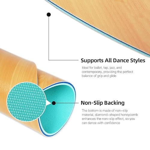Tristcily 8mm Marley Dance Floor, 31-inch Non-Slip Portable Wood Grain PVC Dance mat with a Smooth Surface for Ballet, Jazz and pop Dance, Ideal for Home Studios and Outdoor use thumbnail 2