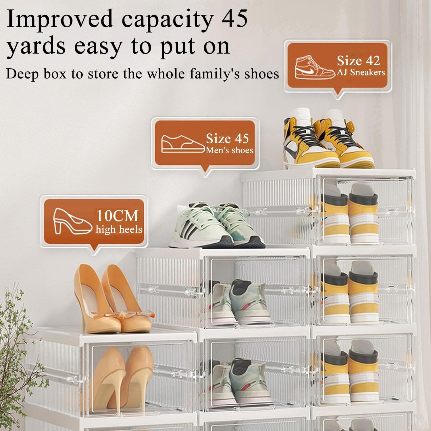 6 Niveles Zapatera Organizador，Caja de zapatos transparente plegable，Caja de Zapatos de Plástico con Tapa,Zapatera Apilable，Adecuado para Sala de Estar, Armario, Dormitorio thumbnail 5