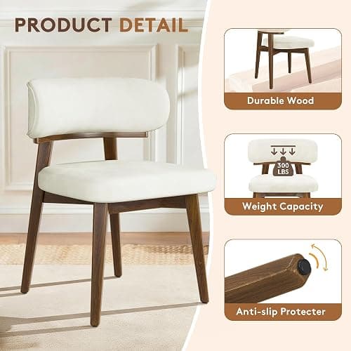 Dining Chairs Set of 2, Modern Upholstered Dining Chairs, Wooden Kitchen Chairs for Dining Room with Ergonomic Curved Backrest thumbnail 4