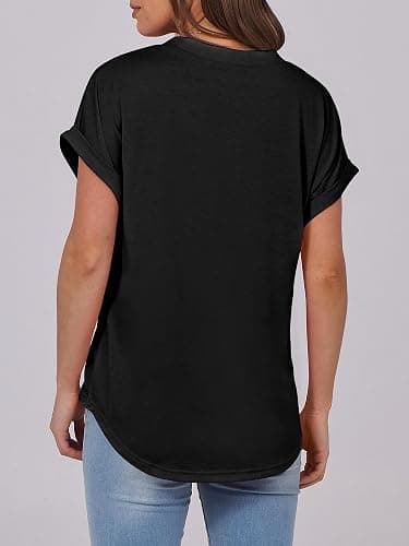 ANRABESS Womens Short Sleeve Henley Tops V Neck Dressy Casual Blouses Summer Trendy Tee Shirts 2025 Vacation Fashion Clothes thumbnail 5