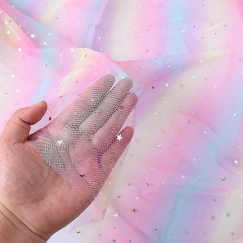 TuTive Iridescent Moon and Stars Gauze Table Runner 120 Inch 10FT Rainbow Tulle Silver Sequin Glitter Table Runner Colorful Dining Wedding Rainbow Birthday Decorations Unicorn Decor Holiday Home Party thumbnail 8