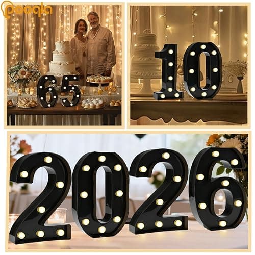 Pooqla Black Light Up Numbers, 80th Birthday Decorations for Men | Marquee Numbers Black Party Decorations, Plastic Number Sign Battery Operated 80th Anniversary Birthday Gift for Him Men thumbnail 6