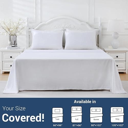 Full Flat Sheet Only, 1 Pack White Top Bed Sheets, Soft Breathable Brushed Microfiber Color-Coded Hem Threads, 81x96 thumbnail 5
