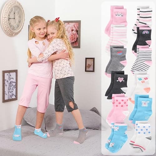 Yafane 12 Paar Baby Socken Stoppersocken Baumwolle Krabbelsocken ABS Kinder Socken Rutschfeste für 0-7 Jahre Kleinkinder Jungen Mädchen - 5-7 Jahre - Mehrfarbig C thumbnail 7