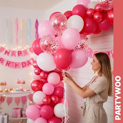 PartyWoo Pink and Red Balloons 66pcs 12 Inch Hot Baby Pink Matte Red White Gold Confetti Balloons for Valentine's Day Engagement Wedding Bachelorette Girl Princess Birthday Party Decorations thumbnail 8