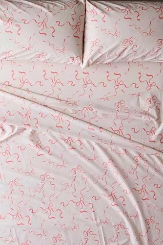 Elegant Bow Bedding Sheets Set β 1 Flat sheet - 1 Fitted sheet - 2 Pillowcovers - Coquette aesthetic, Pink - Soft, Breathable & Cozy Sheet - Bow girly - Bow decor (Pink bows, Queen (U.S. Standard)) - Pink Bows - Queen (U.S. Standard) - Image 1