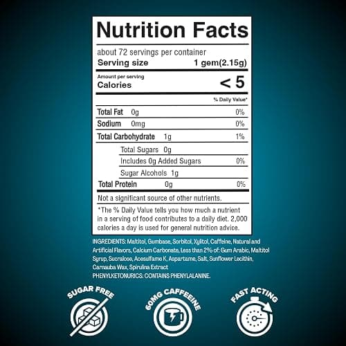 Rev Gum Caffeine Energy Gum | Extra Strength 100mg of Caffeine per Gem | Polar Mint Sugar Free Caffeine Gum - Low Calorie Chews to Help You Stay Alert, Awake and Focused - Mint Chewing Gum - 12 Packs thumbnail 2