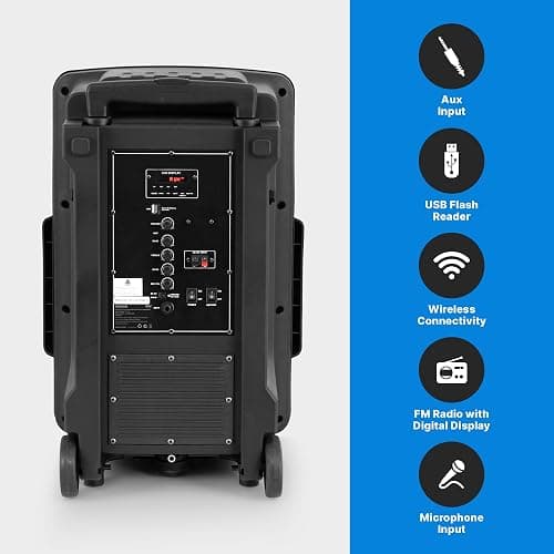 Wireless Portable PA Speaker System -1200W High Powered Bluetooth Compatible Indoor and Outdoor DJ Sound Stereo Loudspeaker w/USB SD MP3 AUX 3.5mm Input, Flashing Party Light & FM Radio -PPHP1544B thumbnail 6