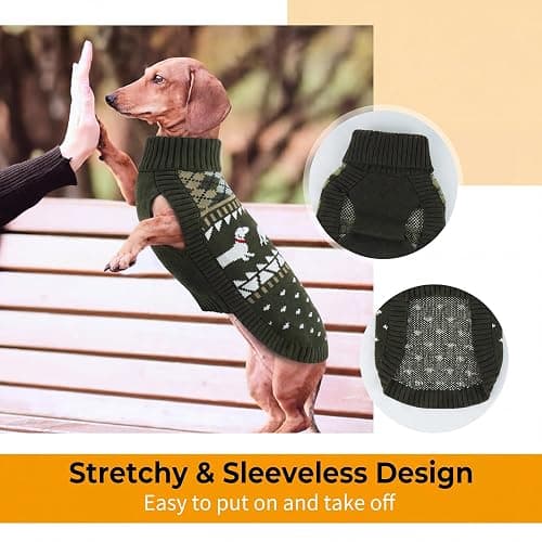 Lelepet Dachshund Sweater Turtleneck Dog Sweaters for Small Dogs (XS-XL) | Pullover Knitted Dog Coat,Cold Weather Dachshund Clothes,Fall/Winter Cozy Outfit for Wiener Dogs,Stretchy Knitwear,Army Green thumbnail 4