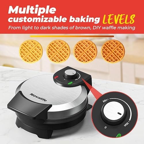 Waffle Maker, 7“ Round Classic Belgian Waffle Iron, Adjustable Browning Control, Easy-Clean Nonstick Plates & Cool Touch Handle, Space Saving Storage, Stainless Steel thumbnail 5