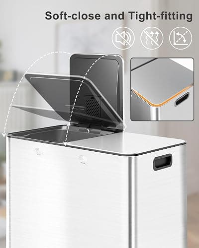 Sunvasagoo Dual 30 Liters - 16 Gallons Dual Trash Can with Recycle Bin, Stainless Steel Garbage Can with Separated Lid and Foot Pedal for Kitchen Deodorizer Compartment thumbnail 4