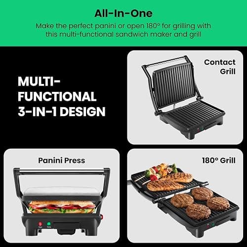 Chefman Panini Press Grill and Gourmet Sandwich Maker, Non-Stick Coated Plates, Opens 180 Degrees to Fit Any Type or Size of Food, Stainless Steel Surface and Removable Drip Tray - 4 Slice thumbnail 3