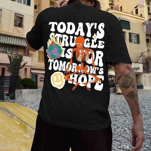Weiyuqi Oversized Graphic Tshirt for Men Letter Print Vintage T Shirt Tees Casual Loose Fit Retro Streetwear Shirts Tops thumbnail 6