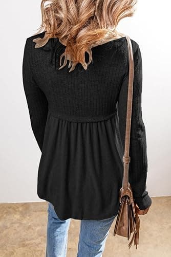 MARZXIN Women's 2025 Fall Long Sleeve Casual T-Shirt Textured Long Sleeve V Neck Babydoll Tunic Tops thumbnail 2