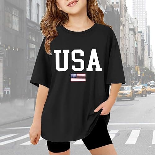 California T Shirts for Girls Letter Print Graphic Tees Oversized Casual Loose Drop Shoulder Short Sleeve Basic Summer Tops thumbnail 2